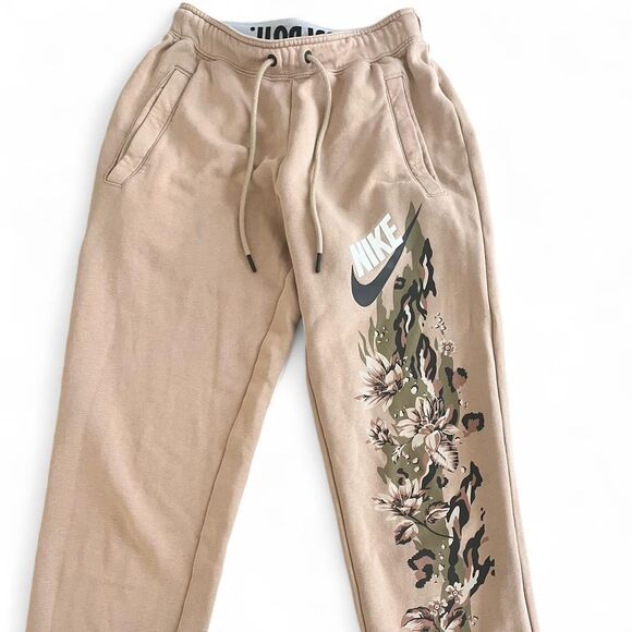Nike Women's Mid Rise The Force is Female Embroidery Floral Tan Joggers Size XS - Picture 1 of 8